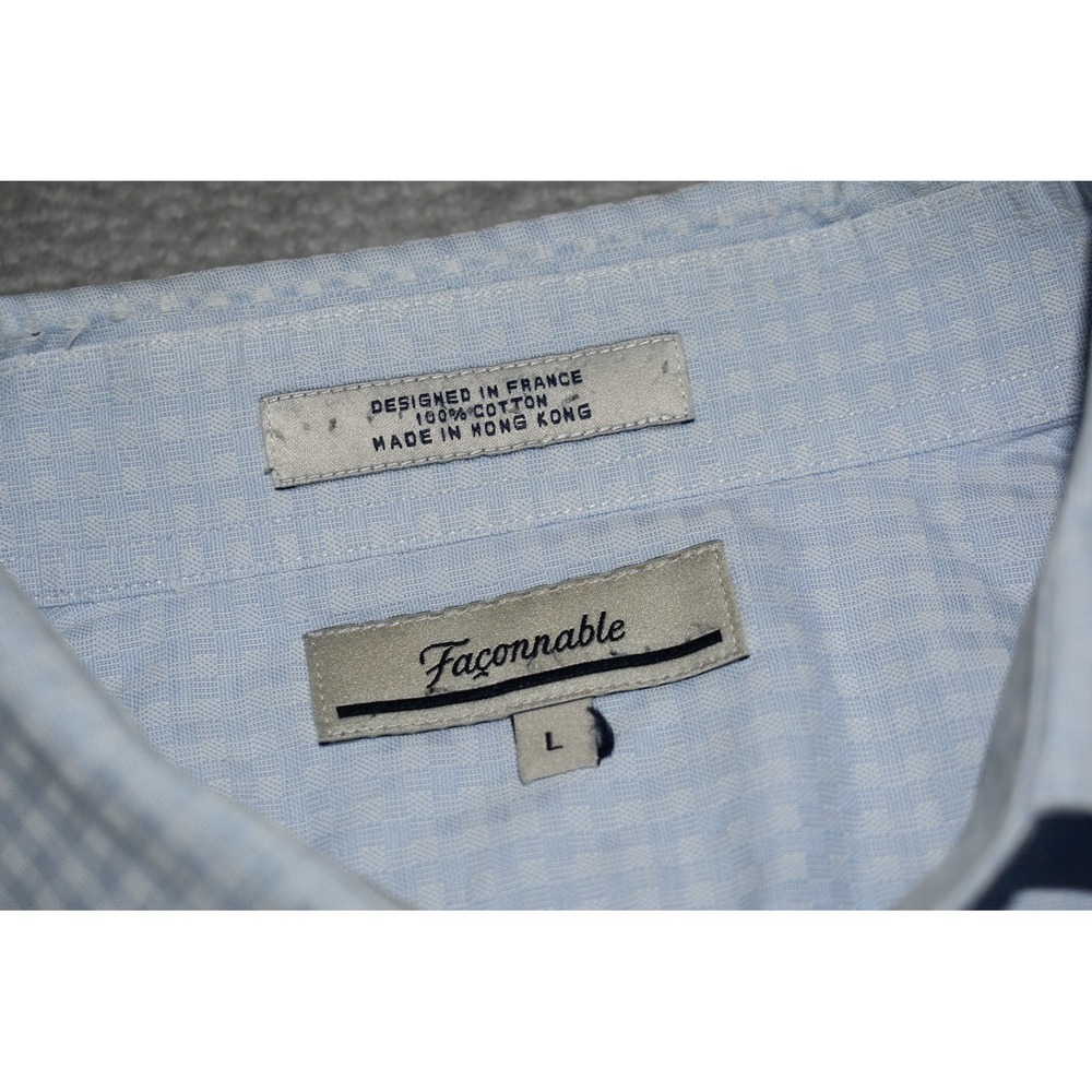 Faonnable Button Down Mens Large Light Blue Gingh… - image 5